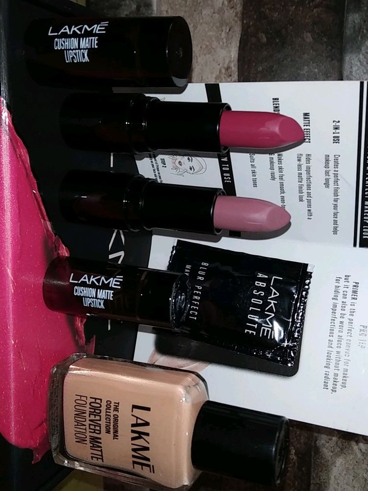 LAKME COMBO...2 LIPSTICK,1 FOUNDATION,1PRIMER