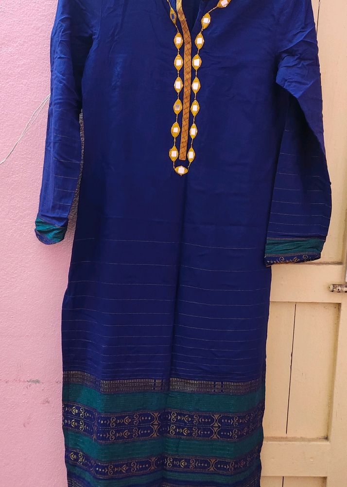 Rich Royal Blue Mangalgiri Cotton Kurti