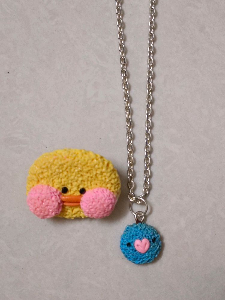 BT21 Mang Handmade Clay Pendant With Duck Badge