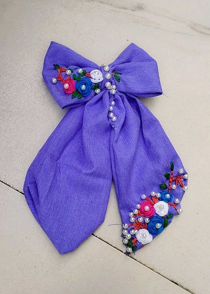 Hand Embroidery Bow Hair Clip