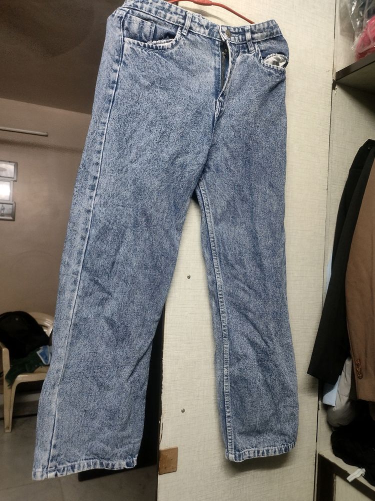 DENIM BLUE WIDE LEG JEANS