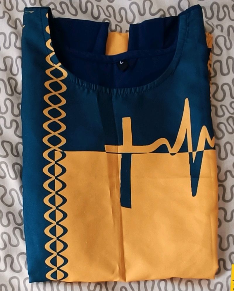 Bold Blue & Mustard Feather Kurti