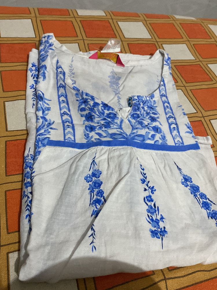 Cotton top + kurti with painting flowers art.