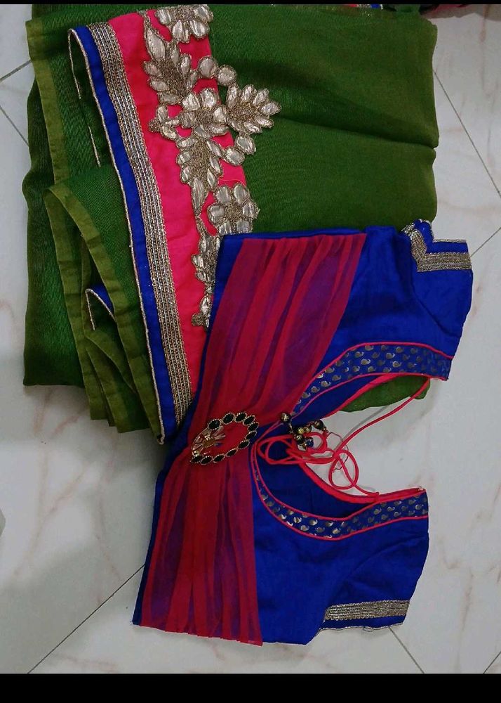 Saree With Blouse Green