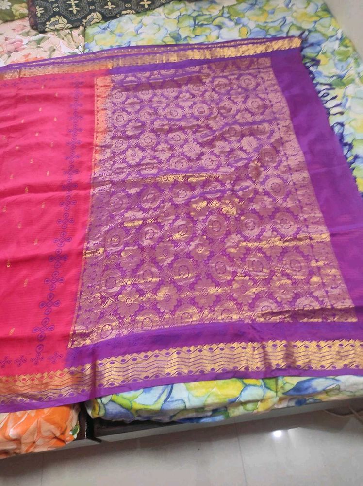 Red And Purple Silk Saree