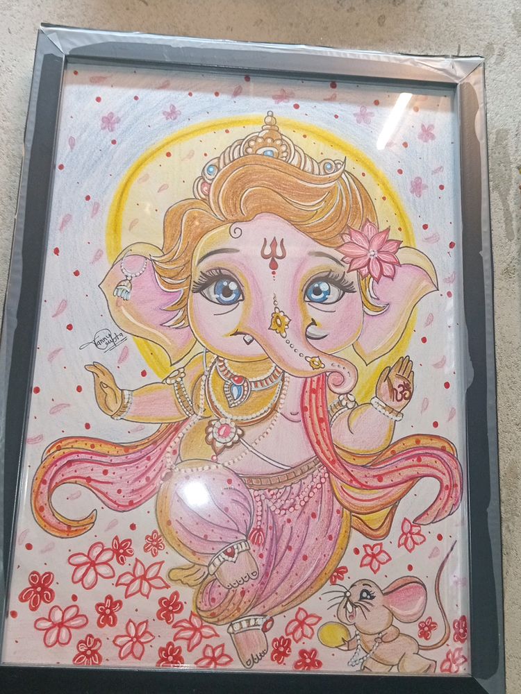 Ganesha Drawing With Frame 🌸