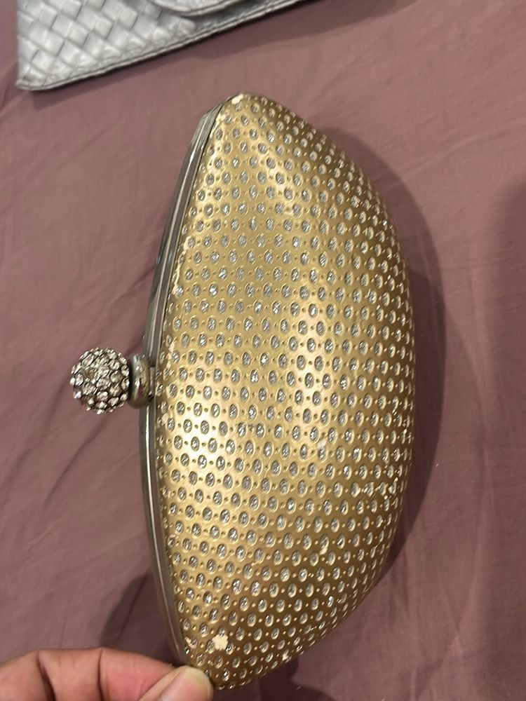 Unused Party Wear Gold Sling Bag