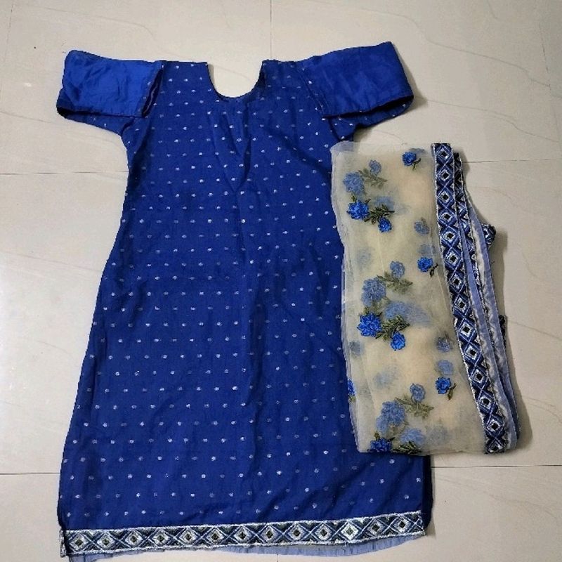 Royal Blue Kurti With Deasigner Dupatta