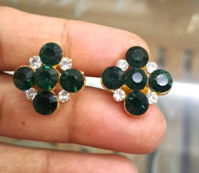 Beautiful Dark Green Big Size Stone Earrings