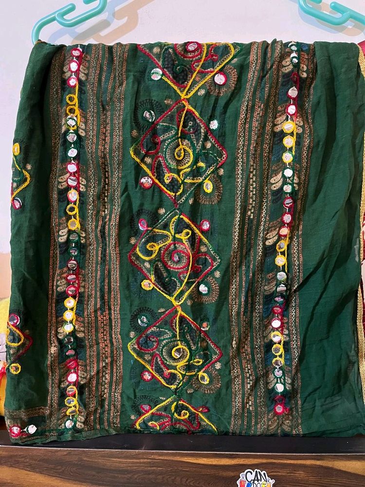 Green embroidery dupatta