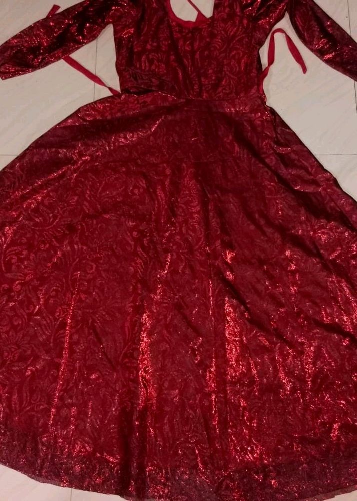 ST Beautiful Red Sequence Gown,Velvet, Dark Re