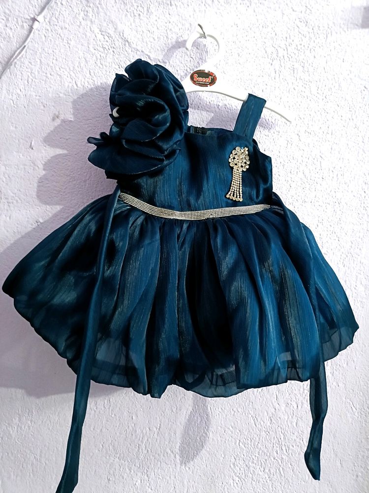 Blue Organza Party Wear Frock For Kids