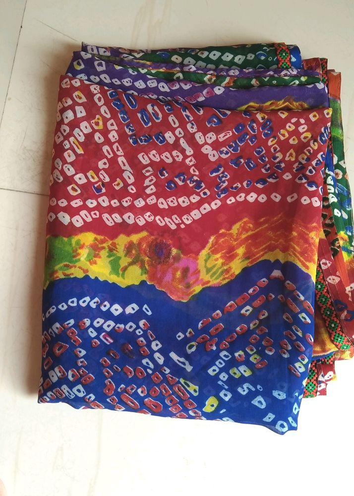 Unused Multi Colour Bandhni Saree