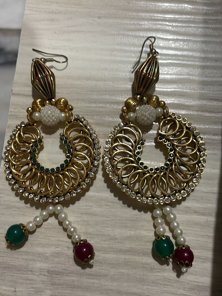 Chand Bali Earrings With Pearl Latkan Hook loops