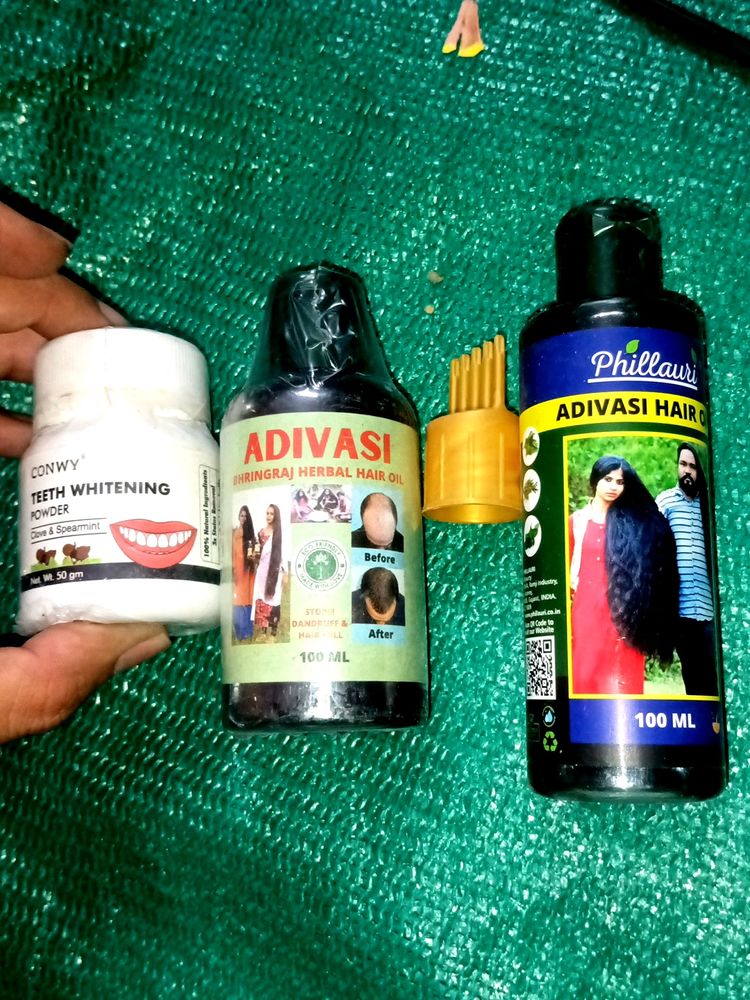 Combo Of 3 Adivasi Hair Oil & Teeth Whitening Po