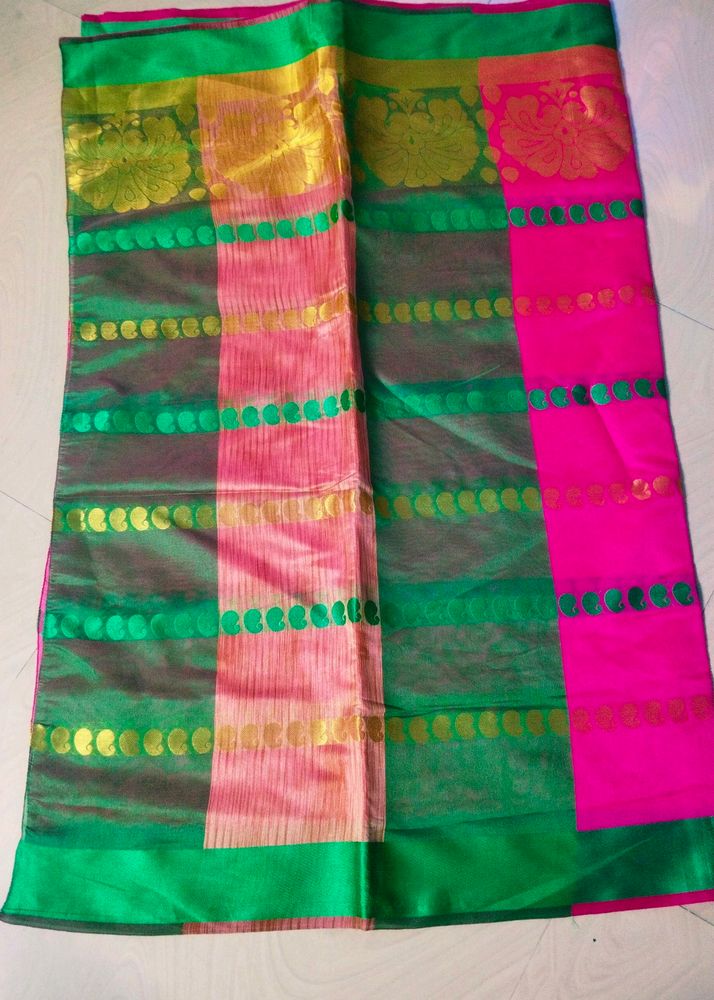 Beautiful Rose Colour Cotton Silk Saree