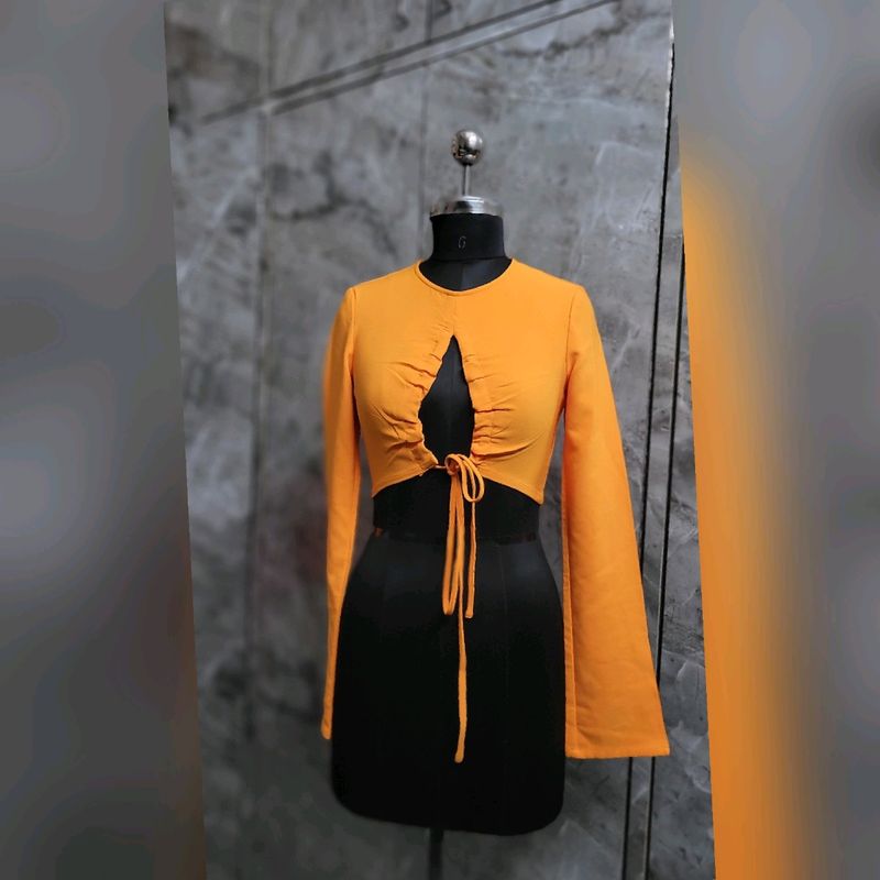 Orange Front Knot Long Sleeve Top