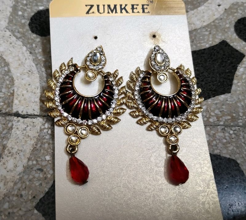 Dark Red & Golden Earrings