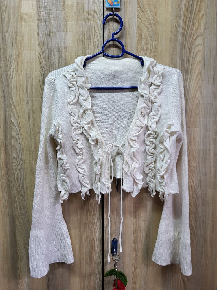 Vintage Charm Frill-Front Shrug