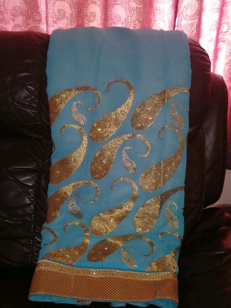 Slik saree ( Blue and light grey)