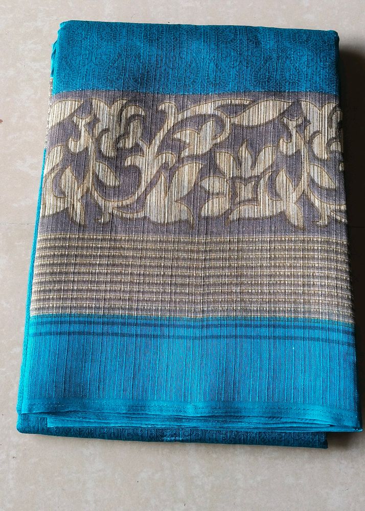 Elegant Aqua Blue Tissue Saree