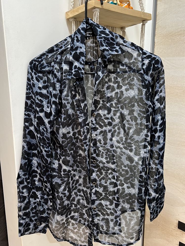 MAYRA- Black Animal Print Sheer Shirt