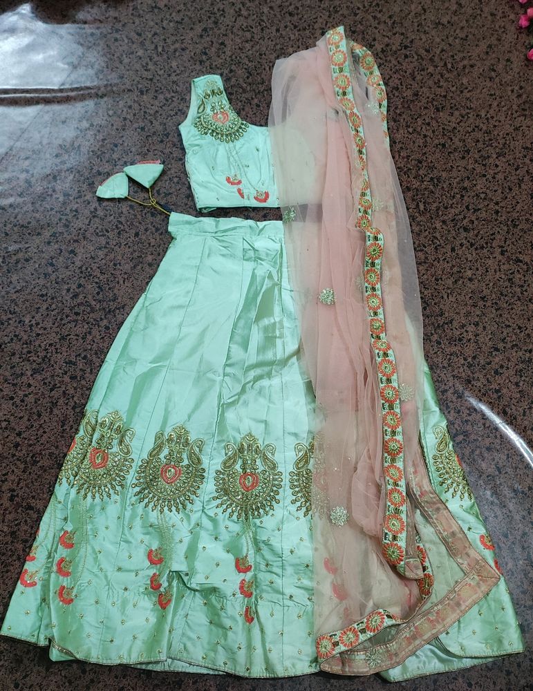 3piece PistachioColored Festive LehengaCholi