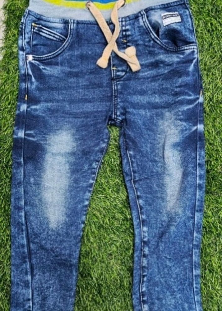 Blue Elastic-Waist Jeans