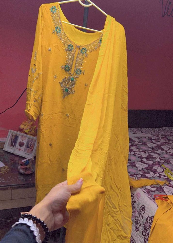 Haldi Ceremony Suit Sets Duppta Sharara Kamiz⭐