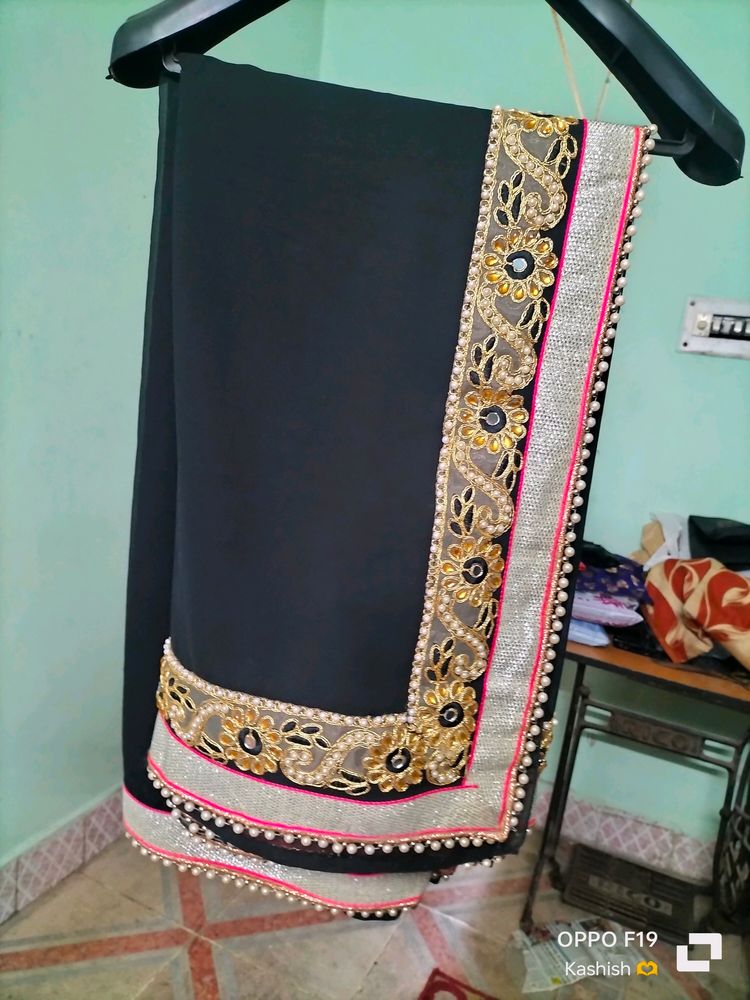 Partywear Black Saree With Heavy Border