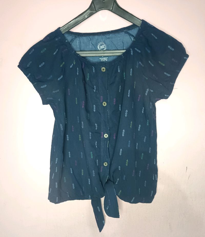 Navy Blue Button& Knotted Top