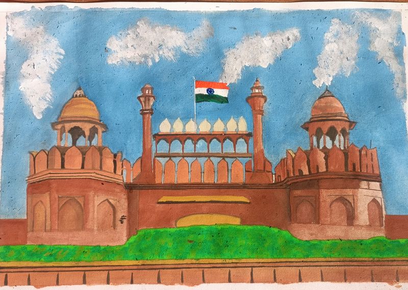 Lal Kila Red Fort Watercolor Painting