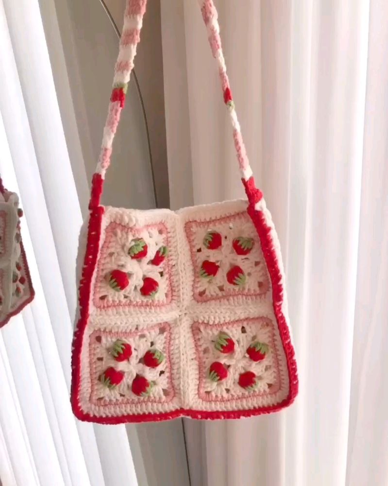 Crochet Strawberry Pink Sling Bag