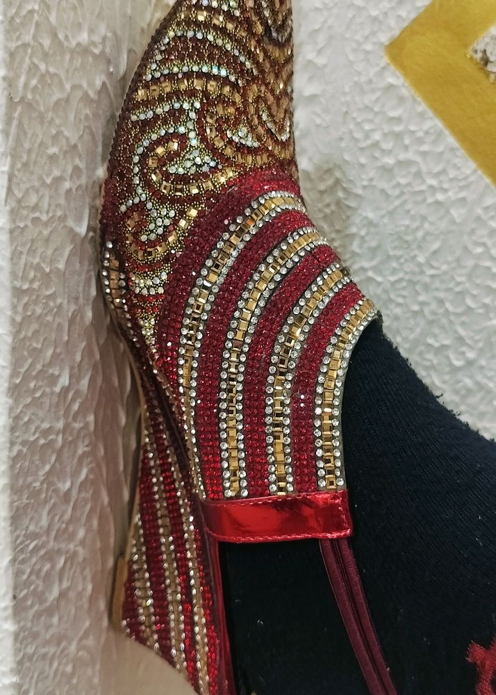 Red And Golden Diamond Sandal