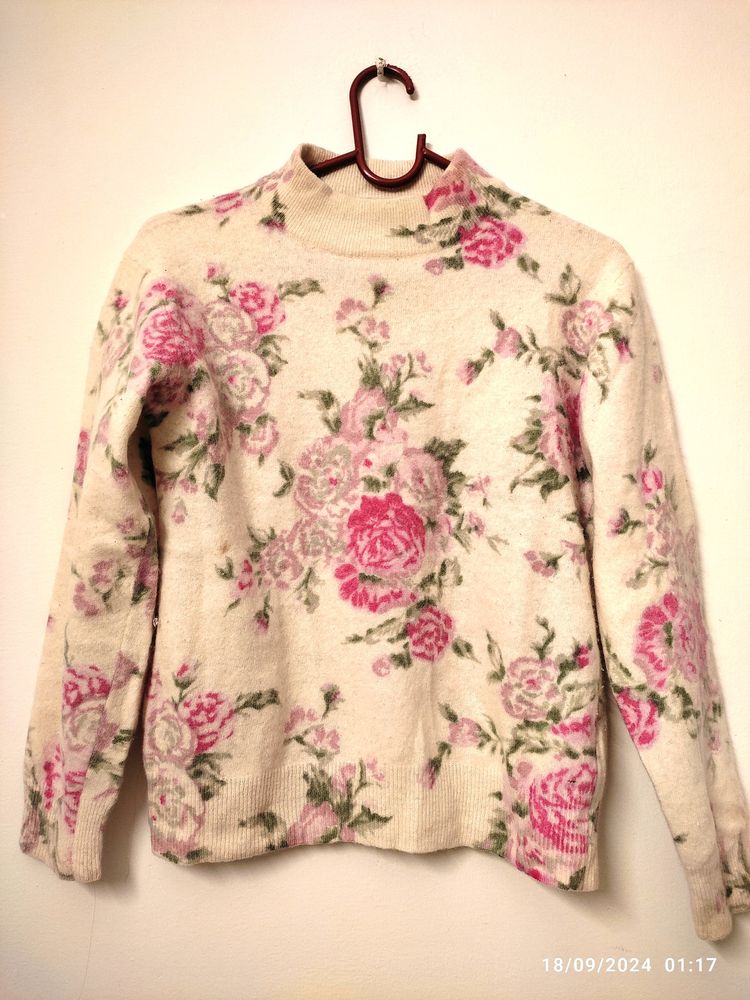 Korean Angora Flower Printed Pullover