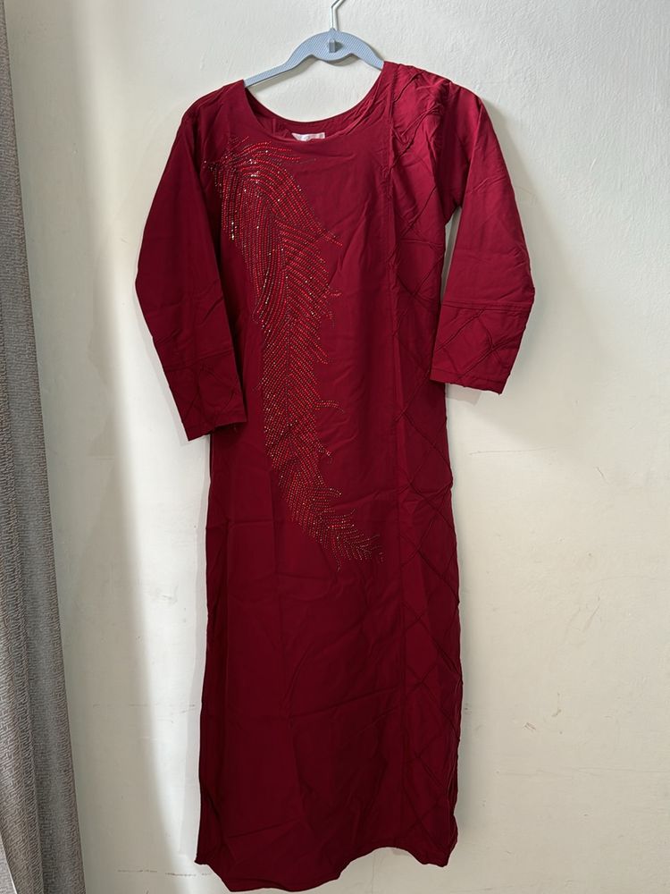 Kurti Maroon With Sequence