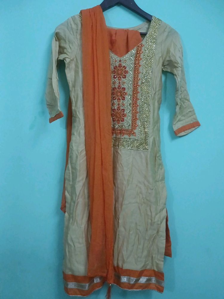 Beige Orange Salwar Kameez Set