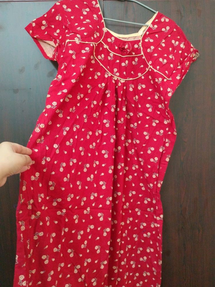 Red Cotton Night Gown