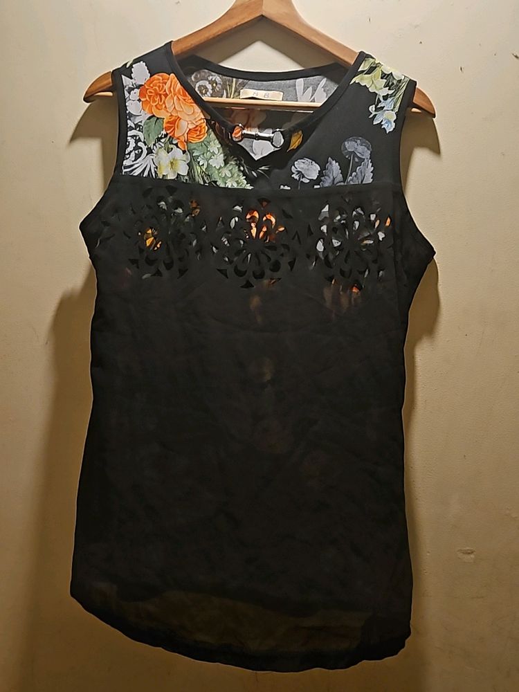 Beautiful Black Cutwork Floral Top