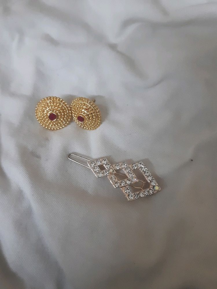 Ear Studs And Hair Clip