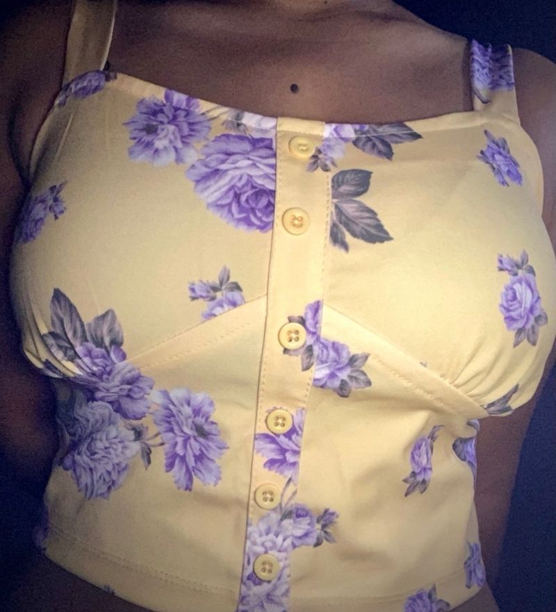 Yellow And Floral Print Crop Top