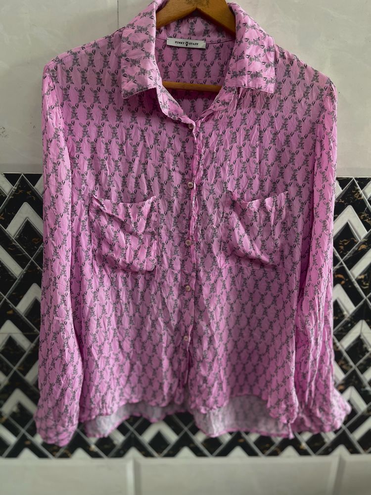 Pink Printed Silk Shirt Women’s Fashion