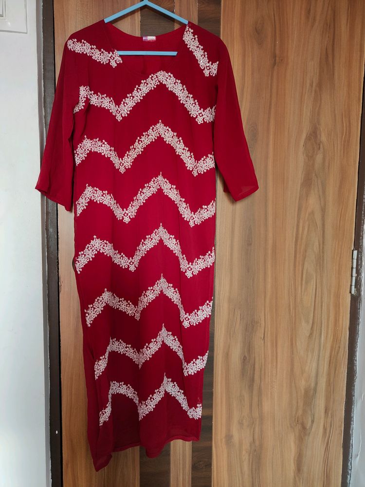 Maroon Embroidered Kurta (Women)