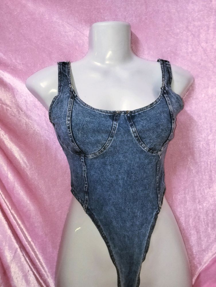 Denim Strechable Corset Bodysuit