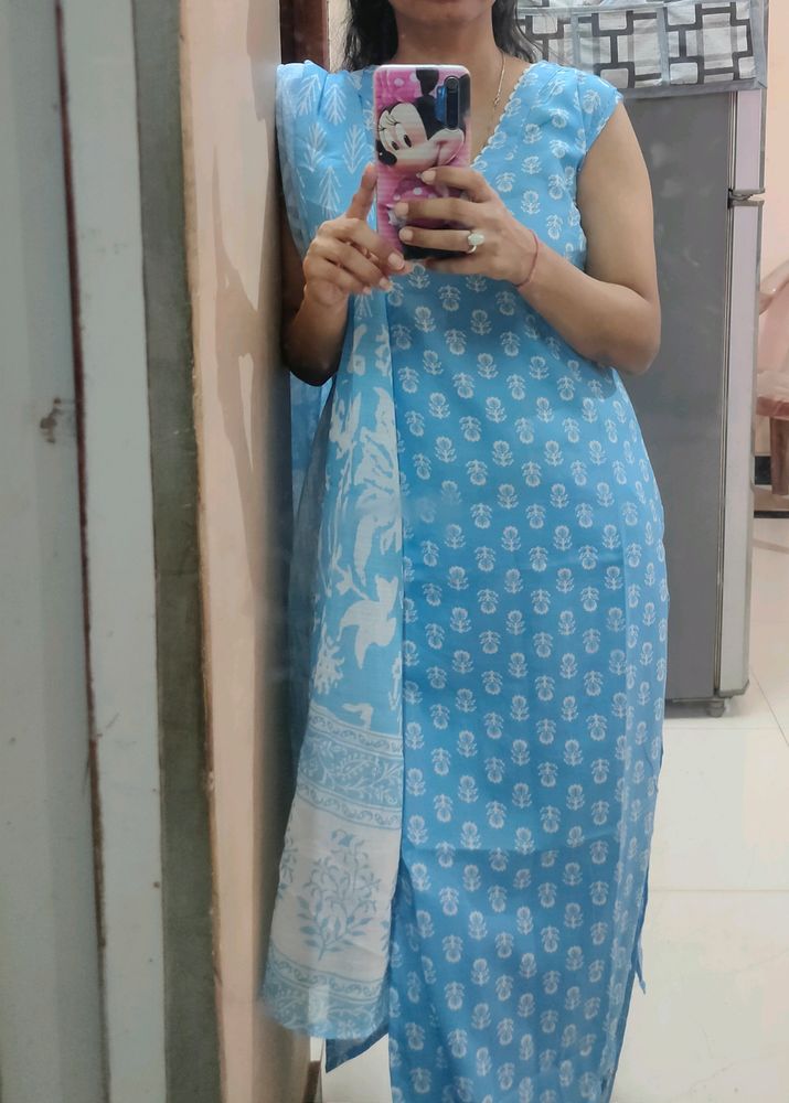 Sky Blue Kurta Set With Dupatta