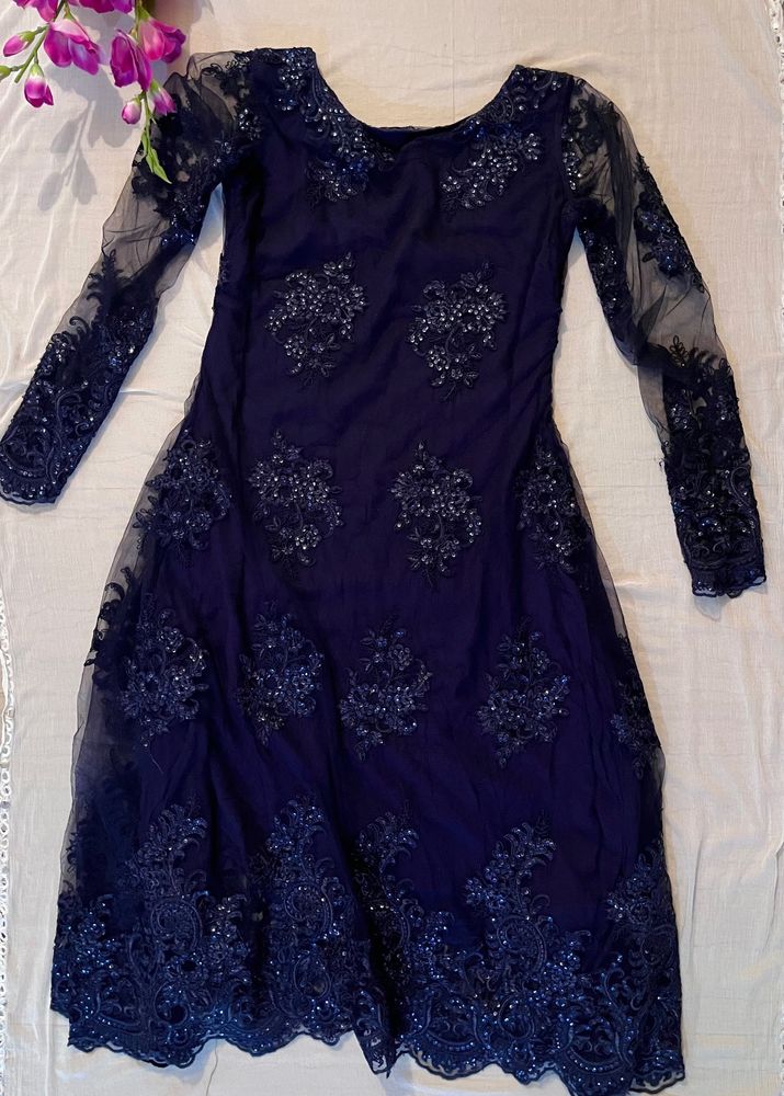 Navy Blue Medium Size Net kurta