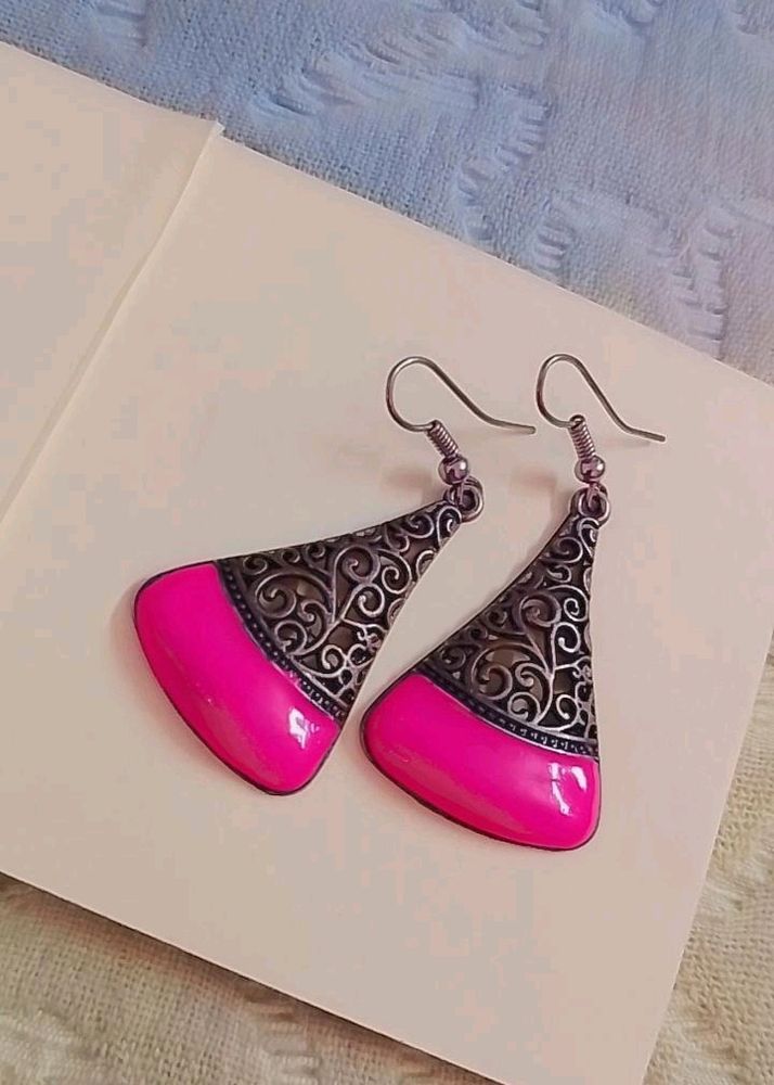 Neon Pink Oxidised Earrings