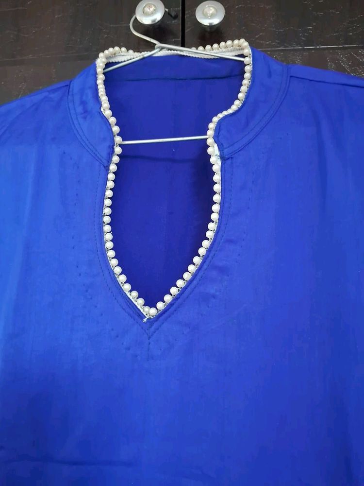 Satin Kurta With Pearl Lace