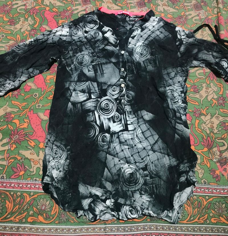 Black Printed Silk Top