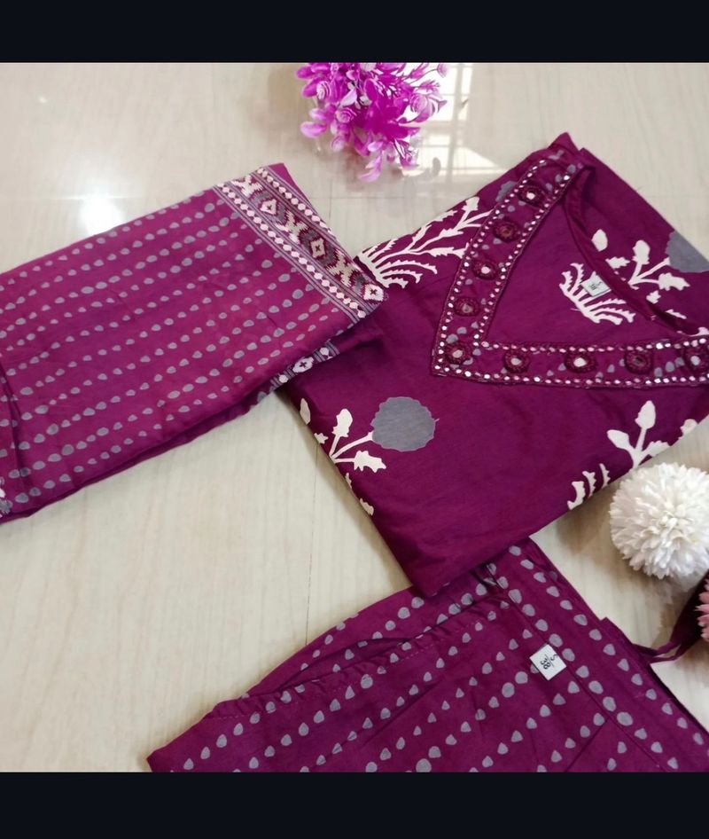 Burgandy Cotton Kurta Set